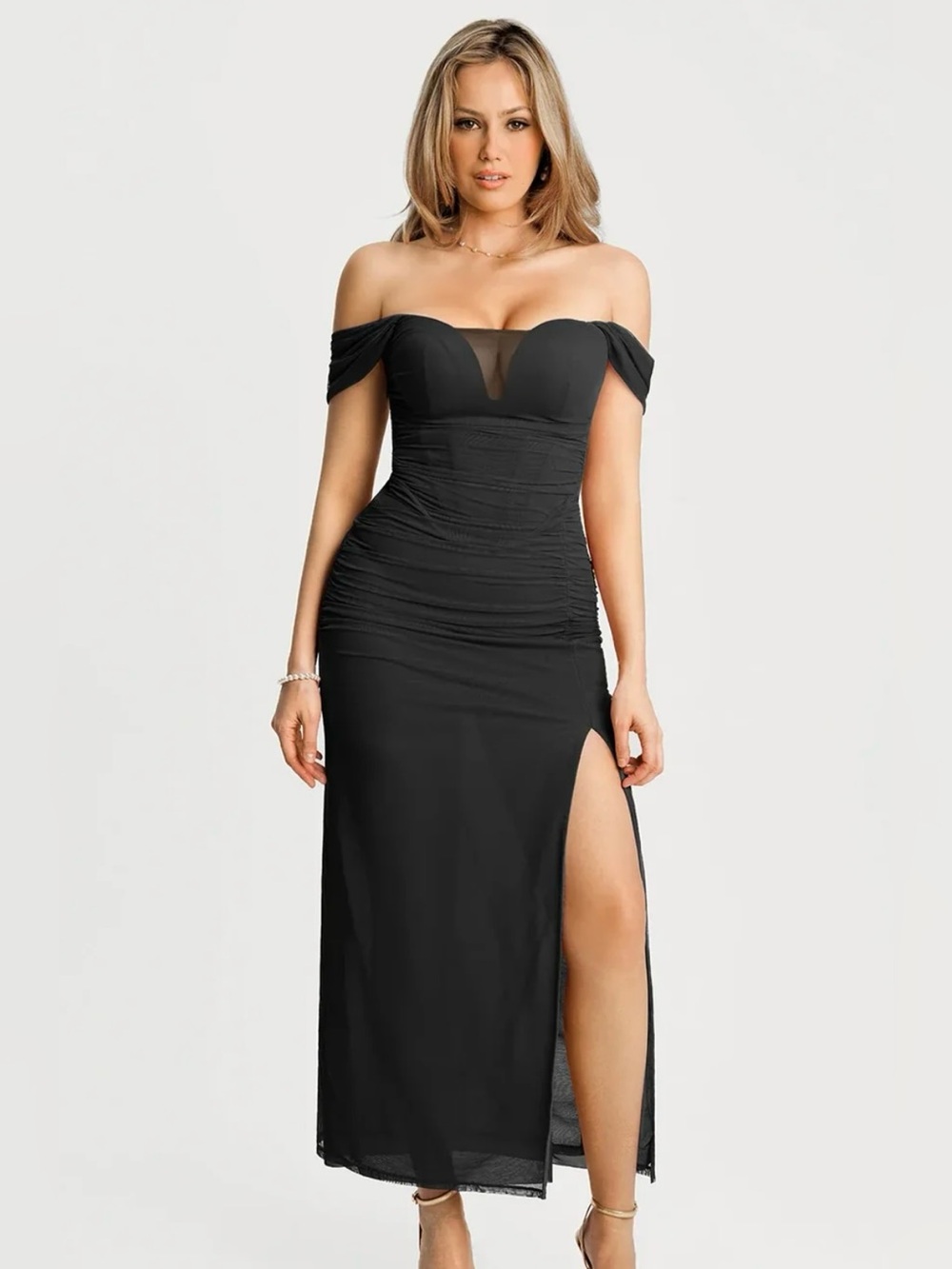 Popilush Off-The-Shoulder Sculpting Black Maxi Dress size XL